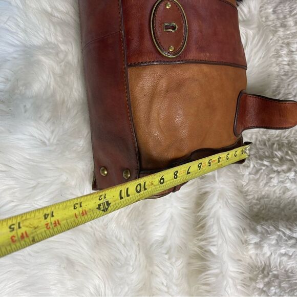 Fossil Reissue Satchel Handbag Vintage  Leather tan&brown antique tone Hardwares - Picture 7 of 16